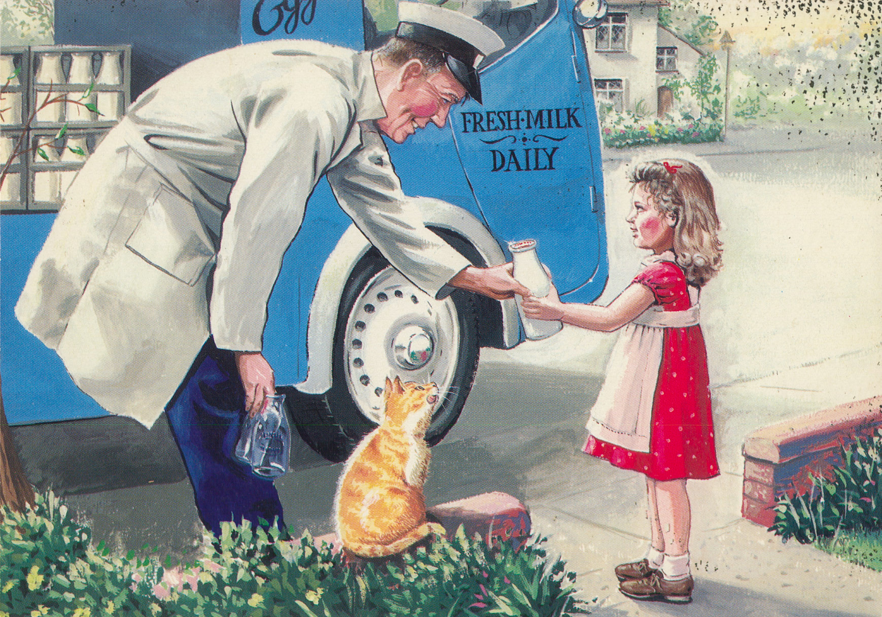 NDBI Xmas card "FRIENDLY MILKMAN" sent by Job's milkman Steve Hooper to his customers. (Presented by Elaine Randall in memory of her mother Gwen Axten who lived in Marlborough Road, Hanworth and collected this set of cards over the years.)