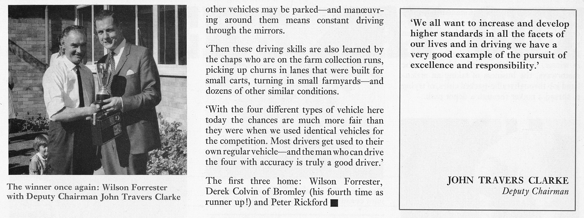 1970 JOHN TRAVERS CLARKE (National Lorry Driver of the Year - Wilson Forrester from Appleby receiives winner award from John Travers Clarke, Deputy Chairman of Express)