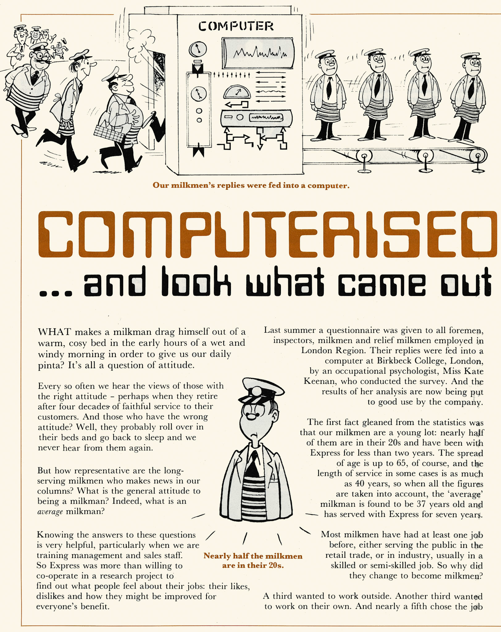 1980 Milkmen's survey results by Miss Kate Keenan from Birkbeck College, London. Page 1 (Express News October)