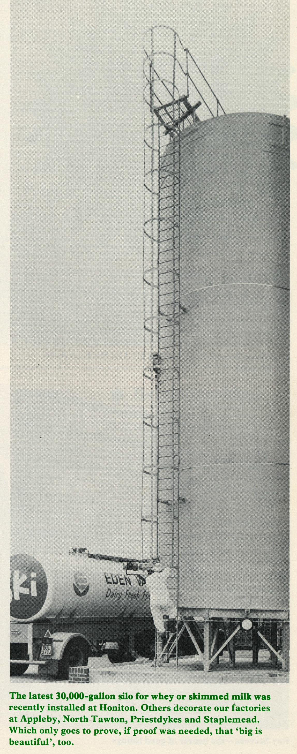 1978 30,000 gallon whey/ skimmed milk silo installed at Honiton