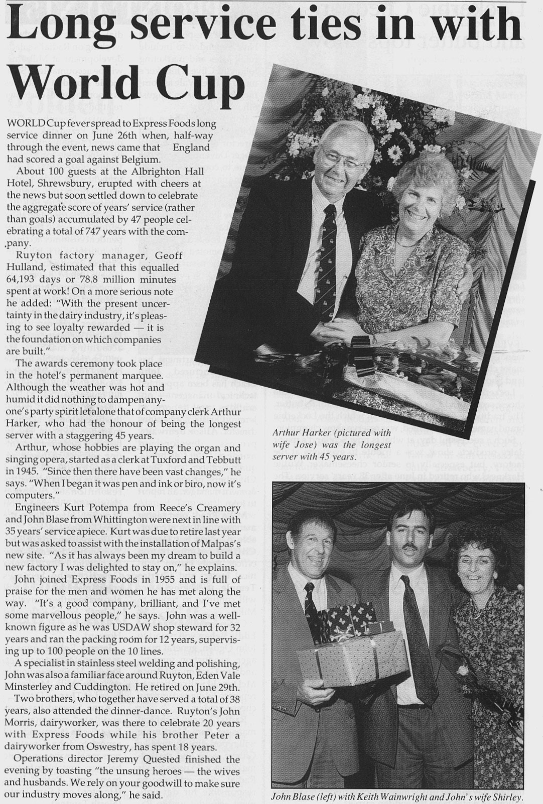 1990 Long Service Dinner at the Albrighton Hall, Shrewsbury for Ruyton staff