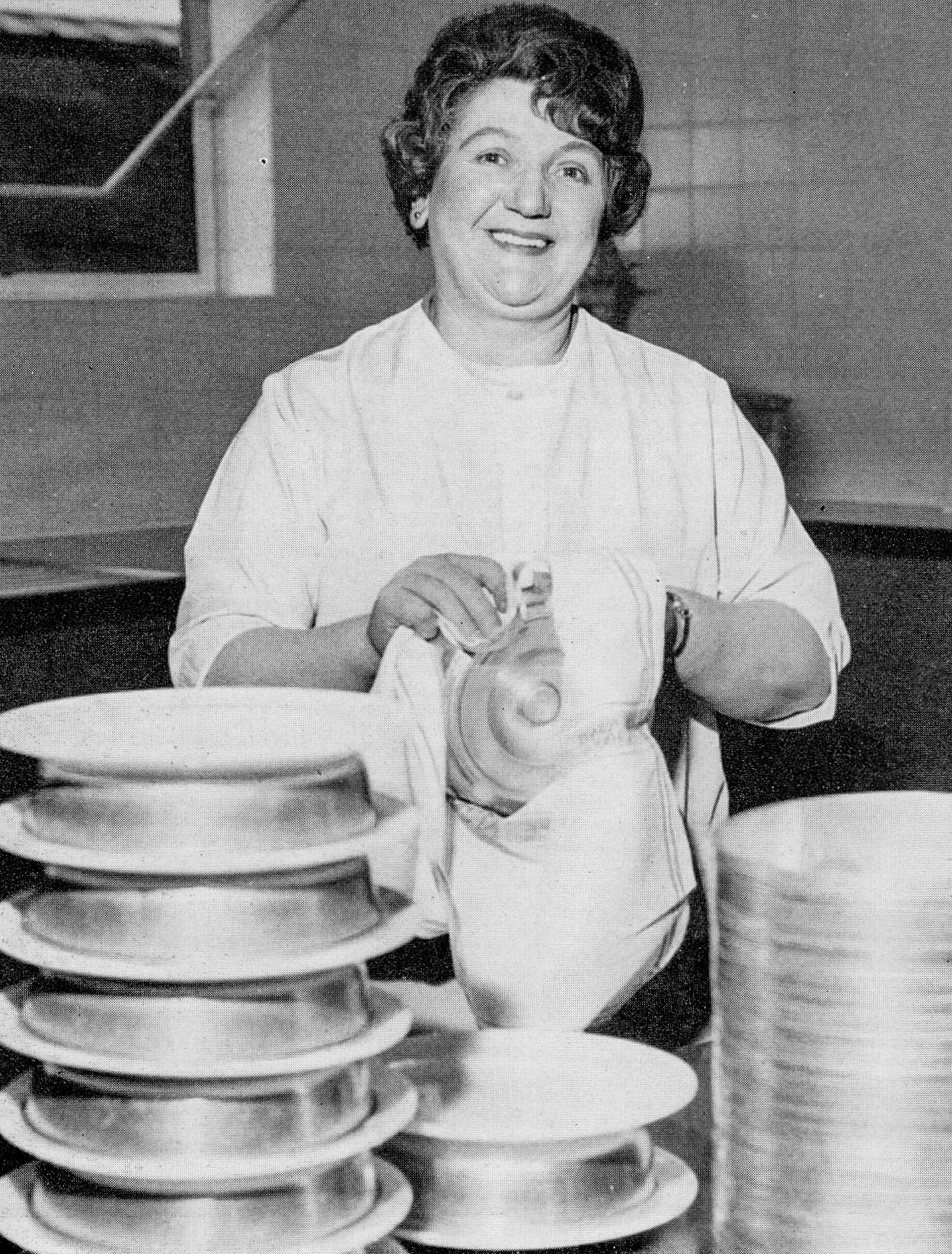 1968 Wakefield. Mrs Emma Piorkowska in the canteen. Before joining us in 1959, Emma's friendly smile decorated the far side of the bar at The Great Bull Hotel in Wakefield's Market Street. (Express News Summer)