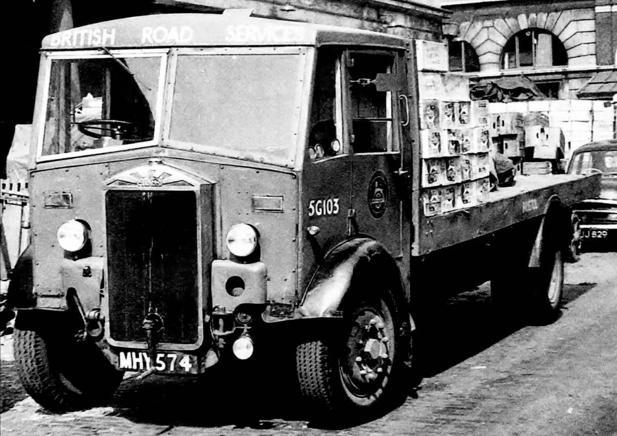 1950s Albion truck of the type likely used by British Road Services and Goldhanger to distribute their products throughout England and Wales. (Courtesy Trucking History, still from YouTube video https://www.youtube.com/watch?v=uafyZl-eZe8)