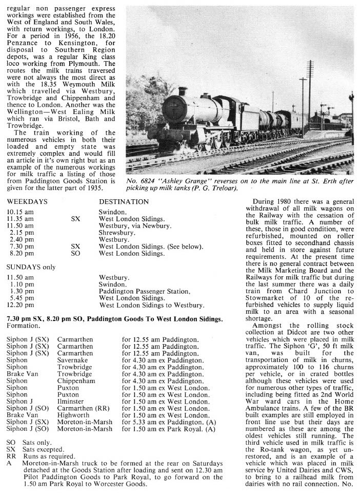 1982 GWR Society article about milk traffic. (From Express Milk for London-John Hosegood)