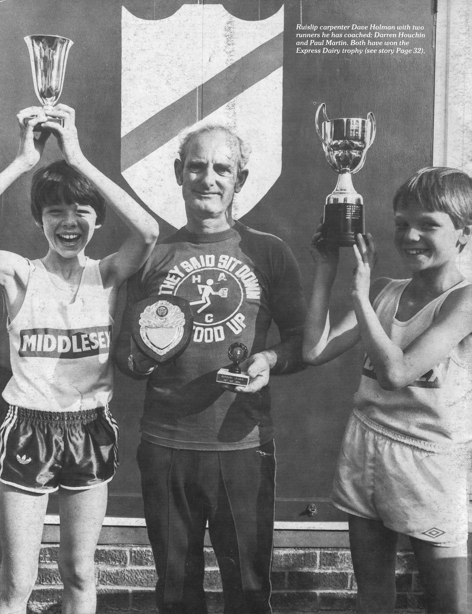 1984 Summer Express News Back Cover-South Ruislip carpenter Dave Holman with Darren Houchin and Paul Martin, who he coached.