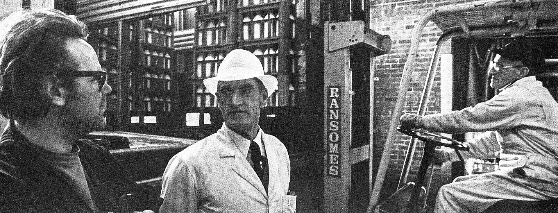 1978 Wakefield. L-R Tony Porter (Stores), Lewis Wilcock (Transport Foreman), and Fork-Lift Driver Bill Porritt. (Express News Spring)