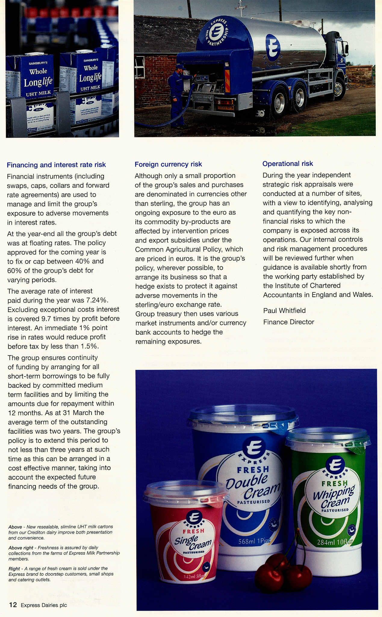 1999 Express Dairies plc Annual Report Page 12 (Courtesy Paul Smith)