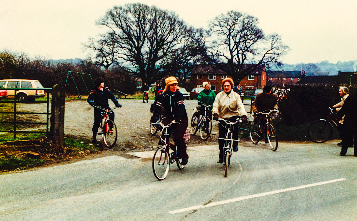 Jean Forbes identifies this as Minsterley village hall car park, with Callow Crescent in the background. Christine Fisher comments "Looks like Jennie Broadhurst and her mum Charlotte" (Courtesy Joe Lyons)