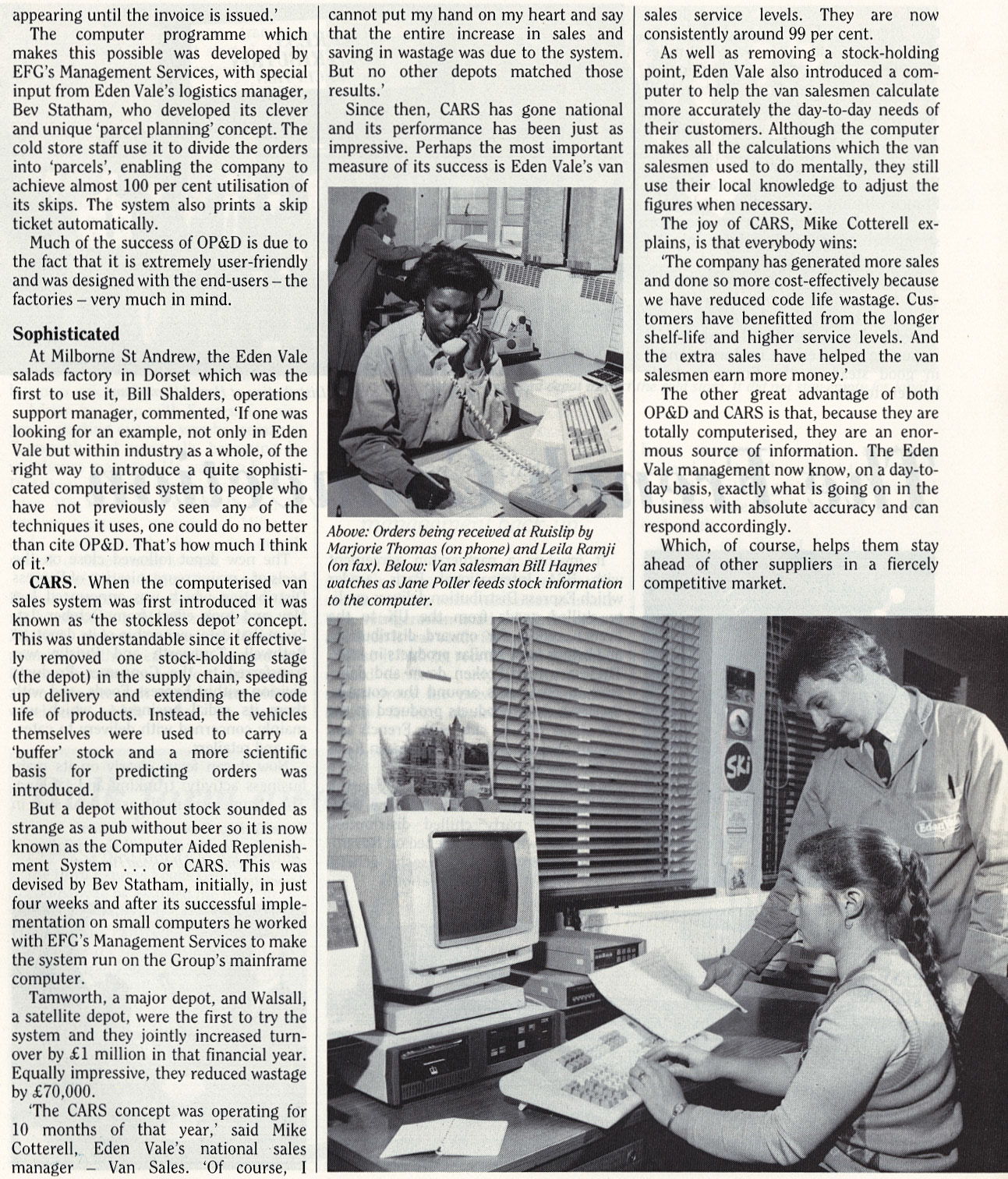 1989 Eden Vale order processing system at South Ruislip