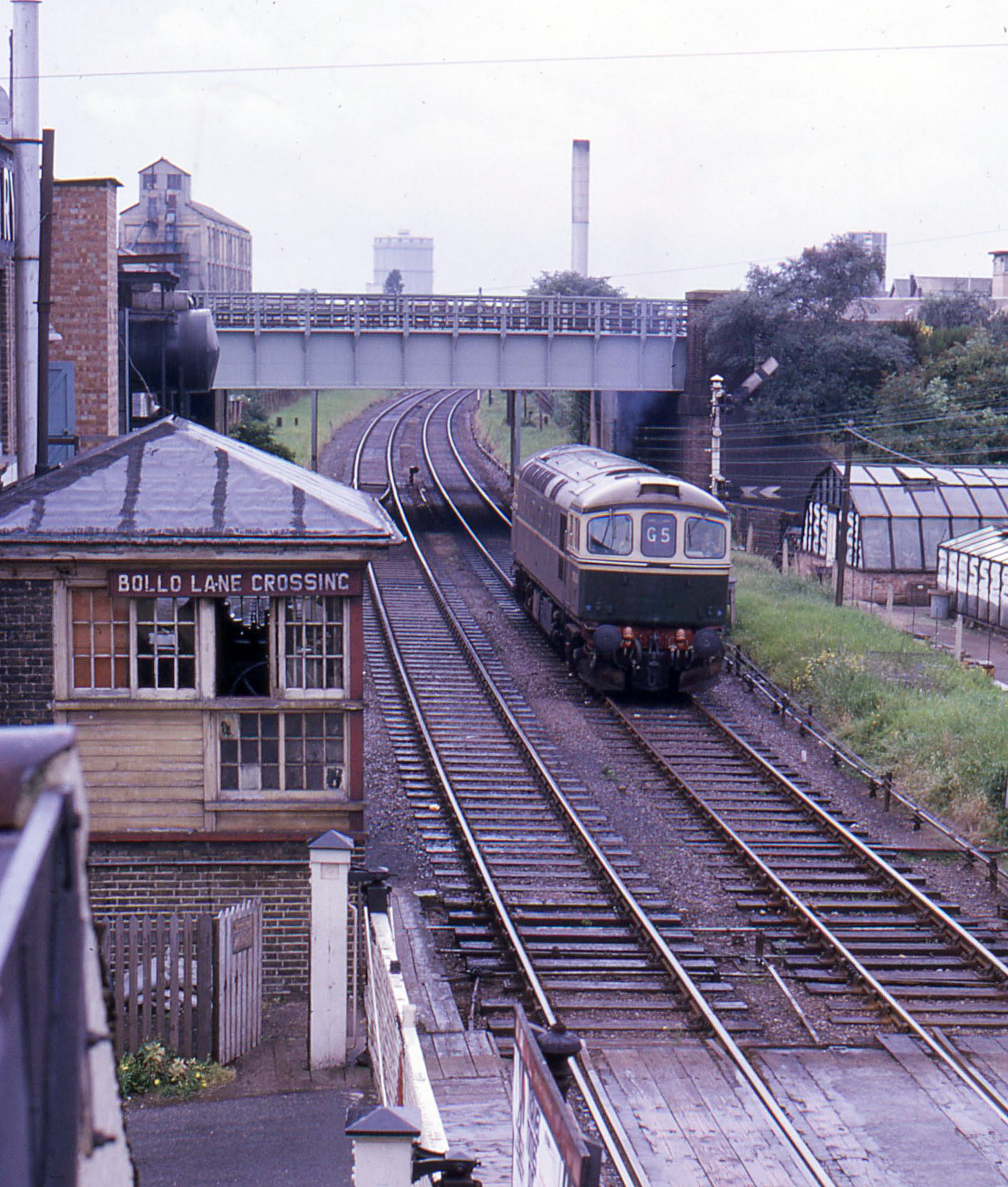 1966 A light engine passes Bollo Lane Crossing signal box, on the former N&amp;SWJR in Acton. (Courtesy David Hawkins)