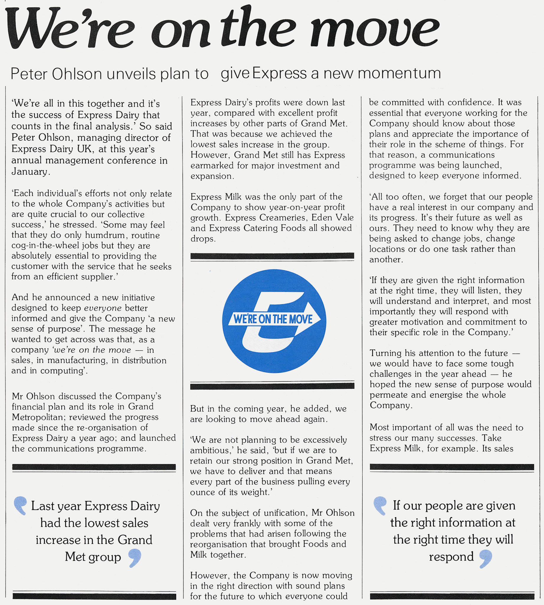 1983 Peter Ohlson launches 'We're on the move' campaign. (Express News Spring)