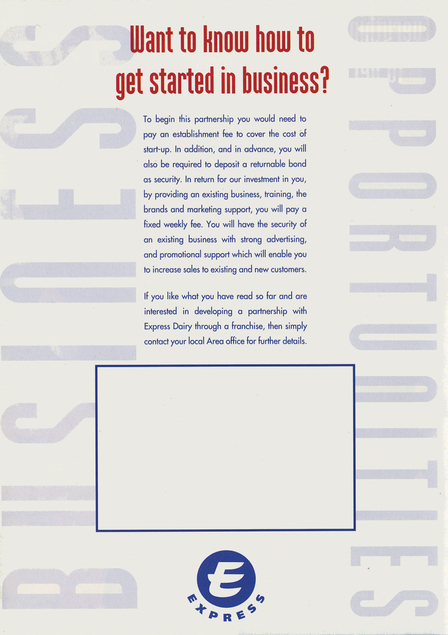 2001 Publicity Leaflet-Franchise Opportunities, Page 4 (Courtesy Dave Fane)