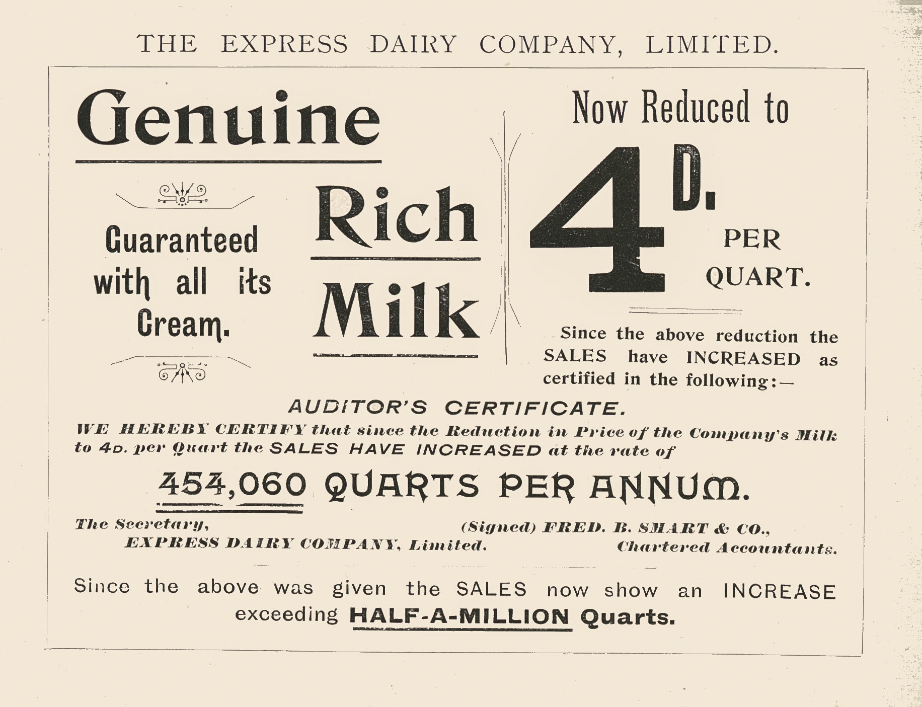 1893 Advertisement for 'Genuine Rich Milk', from 'Souvenir fromFinchley' (Courtesy Brian Wastell)