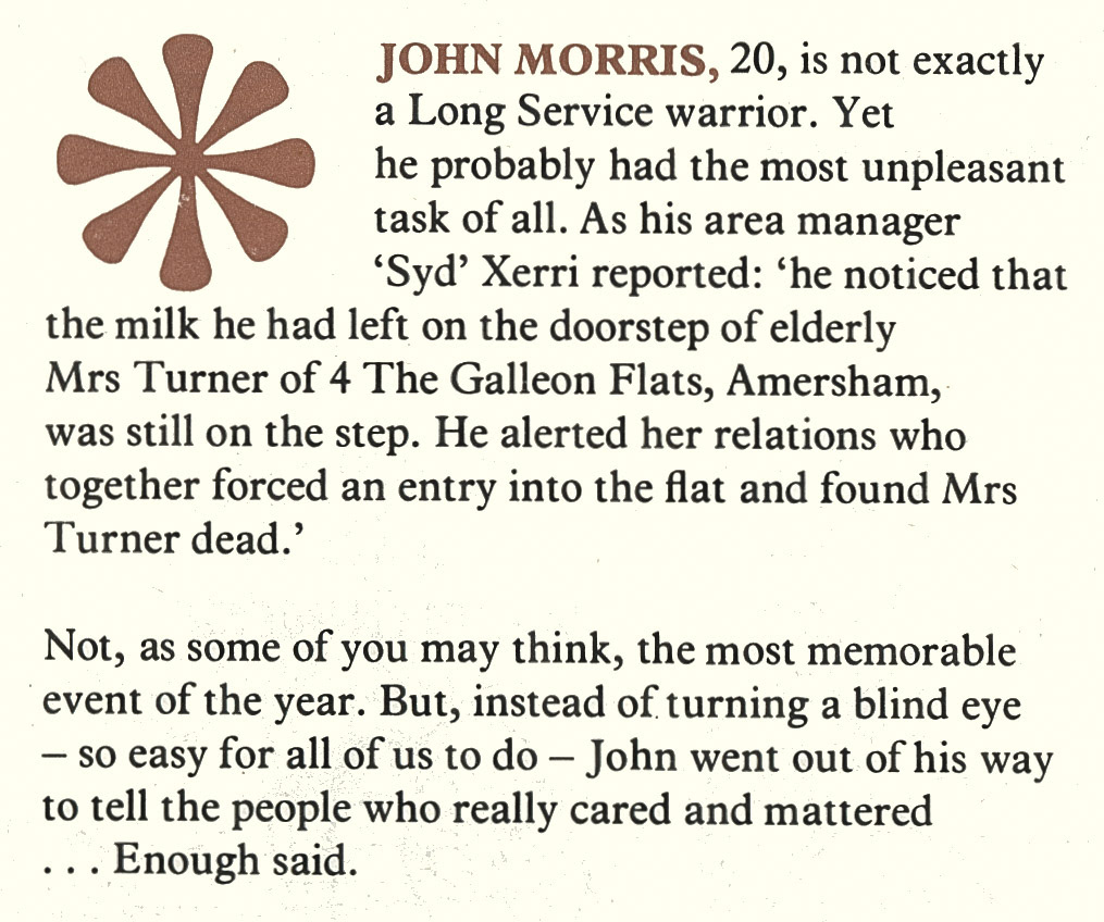 1977 Amersham milkman John Morris went out of his way to help. (Express News Spring)