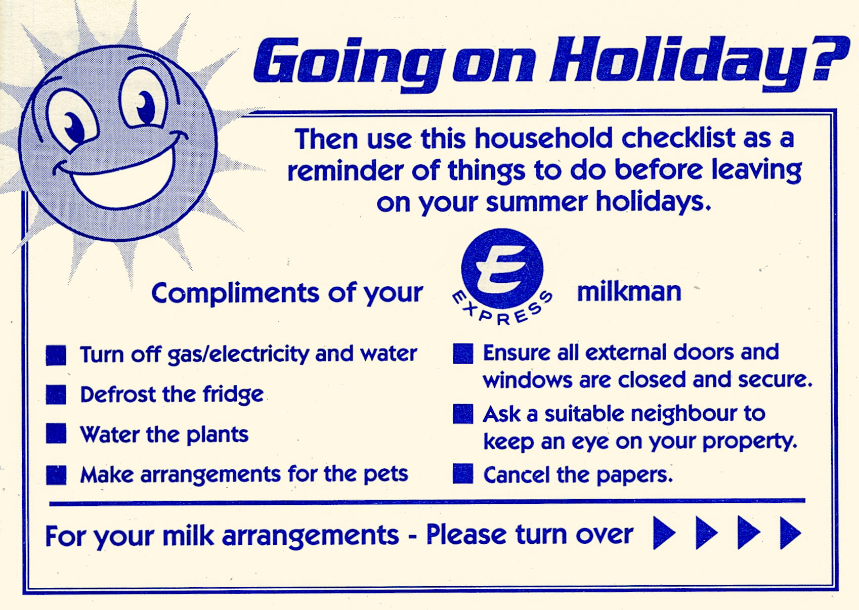 2002 Publicity Leaflet- Going on Holiday? (Courtesy Dave Fane)