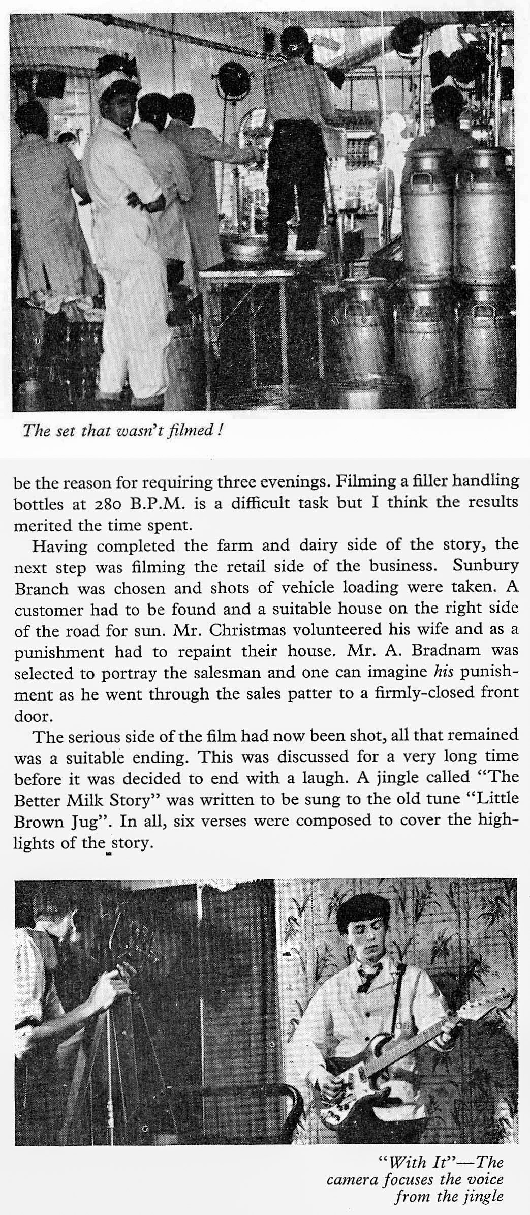 1963 The filming of 'The Better Milk Story' at Job's Dairy, Hanworth.(From Book of Job House Magazine, Winter)