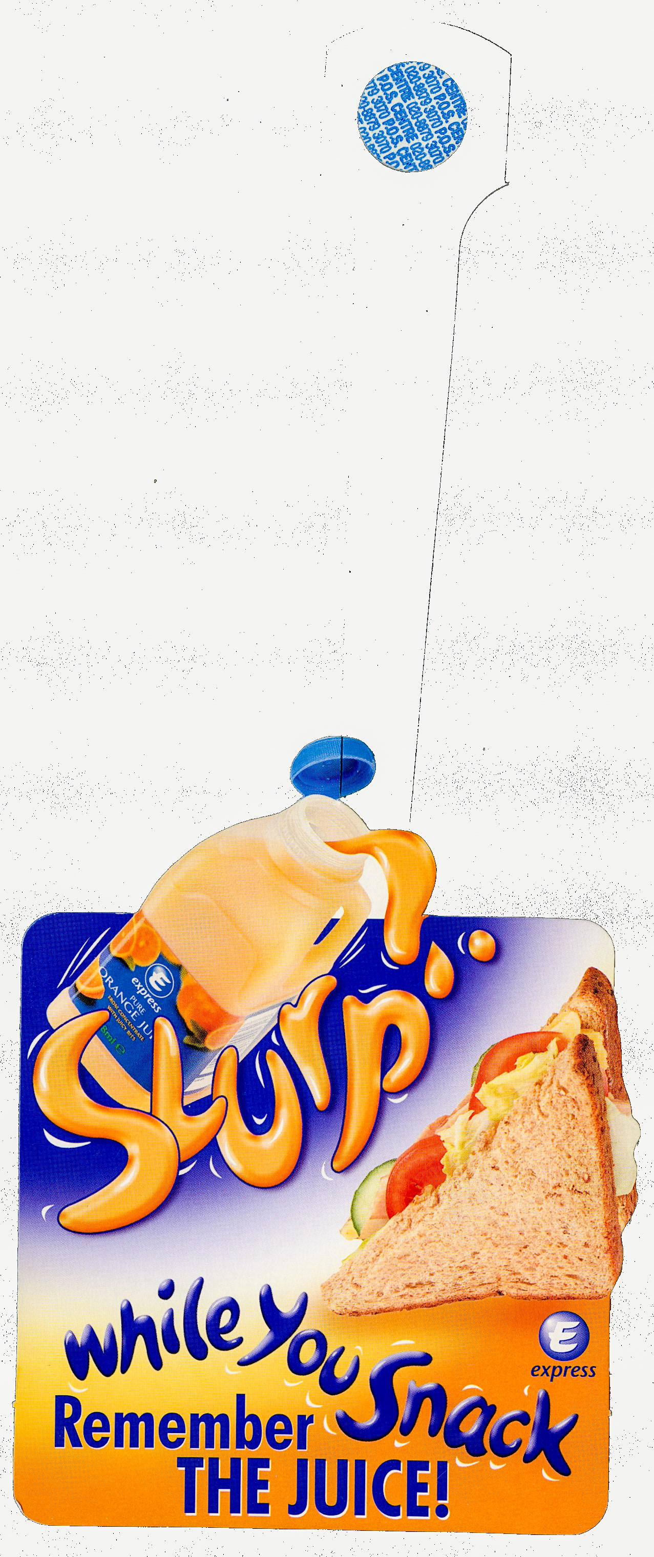 1980's? Juice sales aid - springy plastic with self-adhesive pad. (Courtesy Dave Fane)