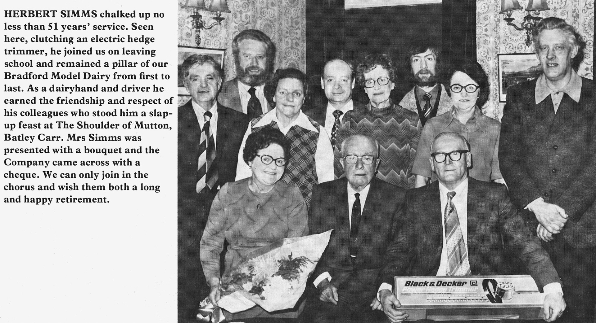 1977 Bradford Model Dairy dairyhand and driver Herbert Simms retires after 51 years.  (Express News Autumn)