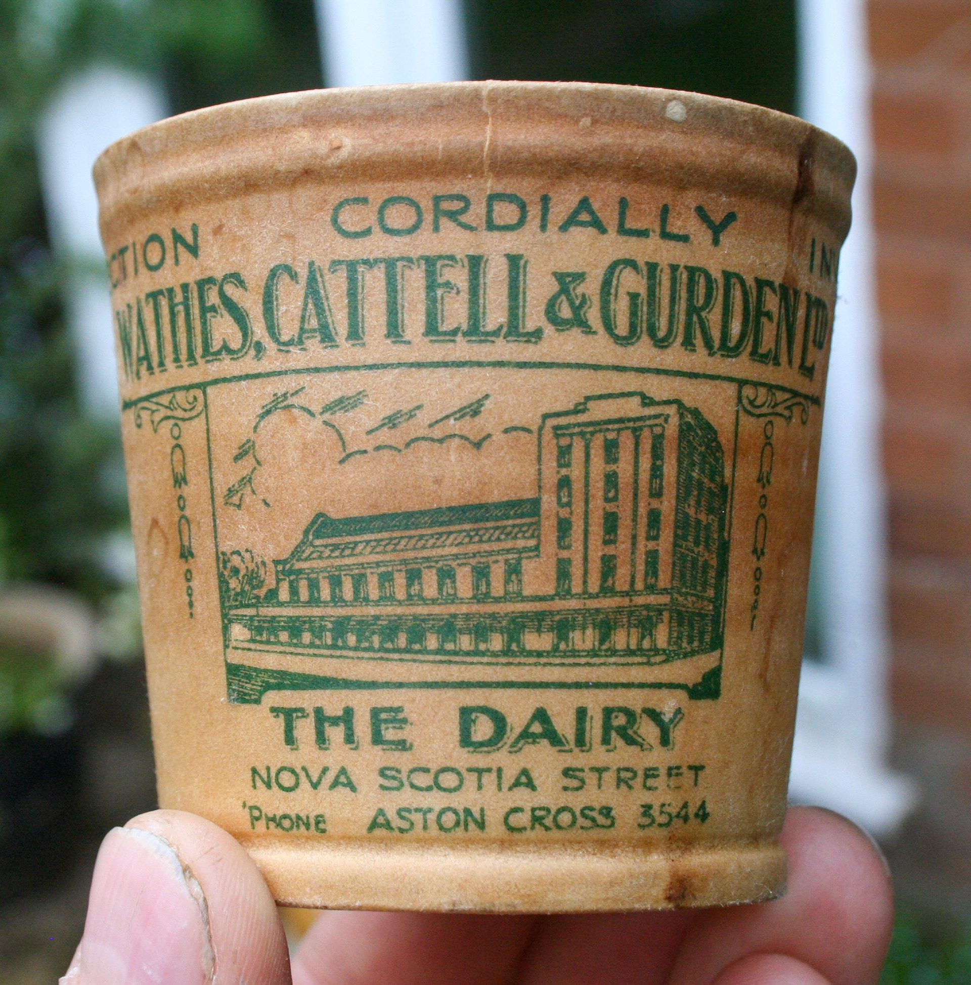 1950's cream carton from Wathes, Cattell &amp; Gurden Ltd. Nova Scotia Street no longer exists. (Courtesy Mark Hudson)