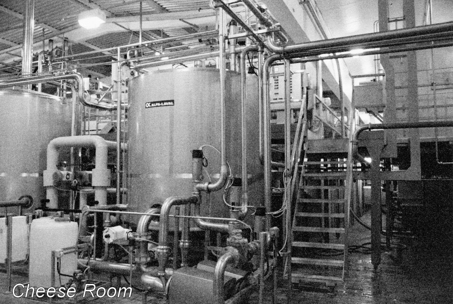 1990's Ruyton Creamery plant - Cheese Room, taken by Stephen Graves who worked in the Maintenance Department. (Courtesy Stephen Graves, Ruyton Revisited FB Group)