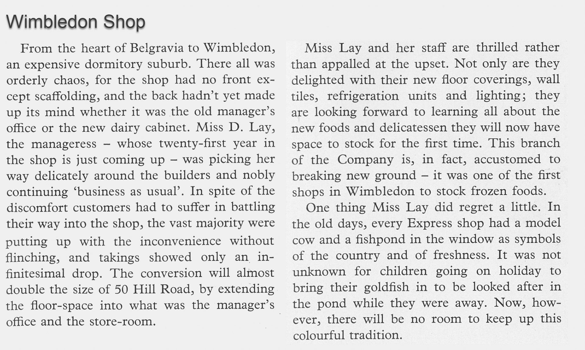 1961 Wimbledon shop visit, from Express News shops feature (Express News Summer)