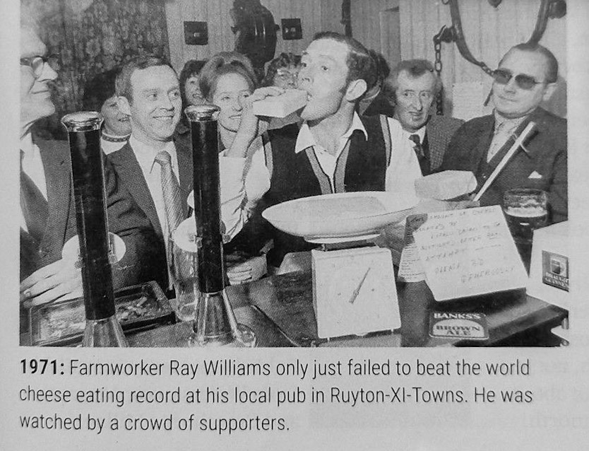 1971 Ruyton cheese eating competition (Courtesy Steven Harley, from Shropshire Magazine, November 2025)