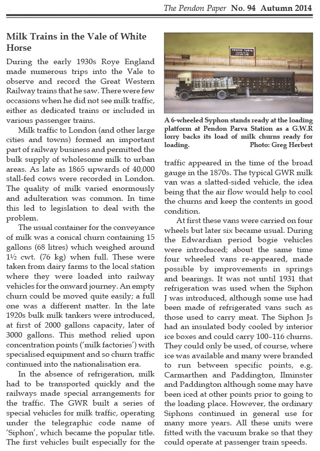 2014 The Pendon Paper reprint 'Milk Trains in the Vale of White Horse' (Courtesy Pendon Museum)