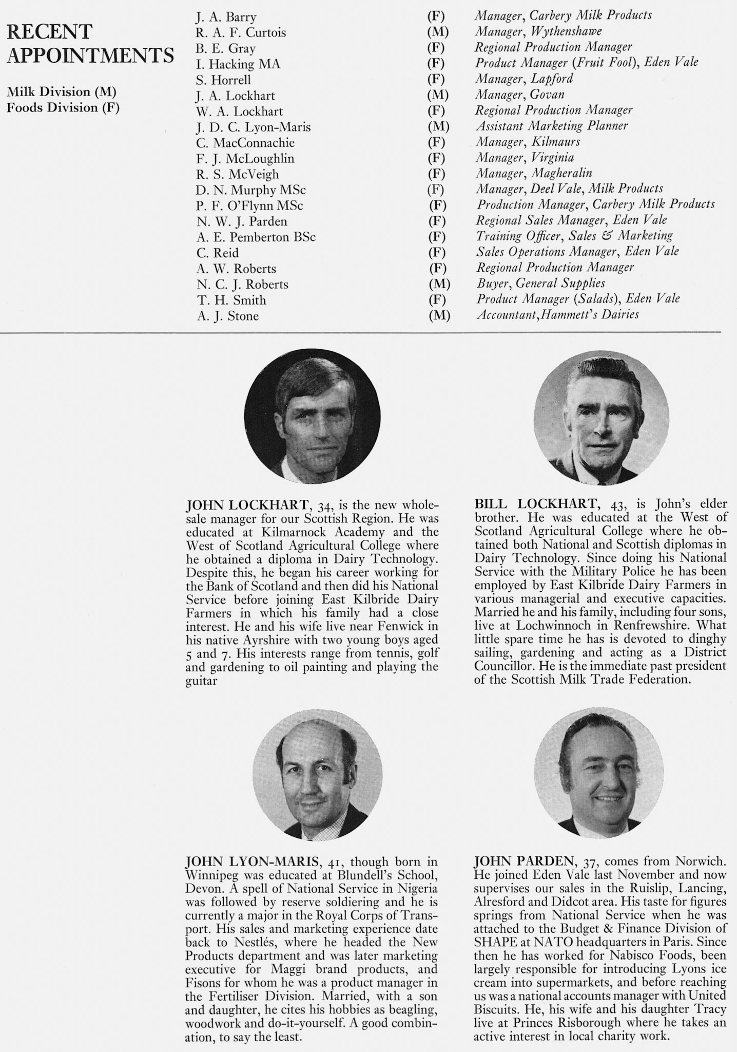 1972 Recent Appointments featuring John Lockhart, Bill Lockhart, John Lyon-Maris and John Parden. (Express News Spring)