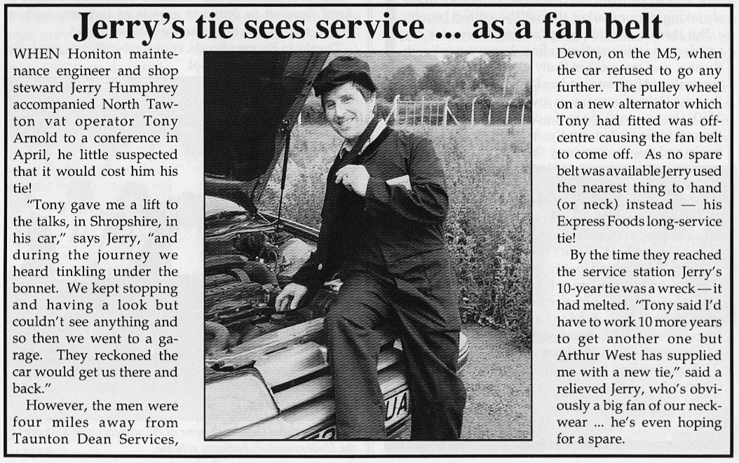 1990 Jerry Humphrey repairs colleague Tony Arnold's car with Long Service Tie