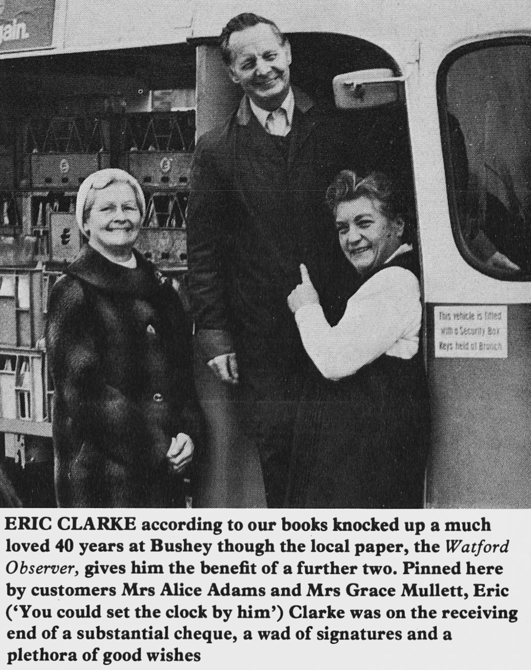 1977 Bushey milkman Eric Clarke retires after 40 years. (Express News Summer)