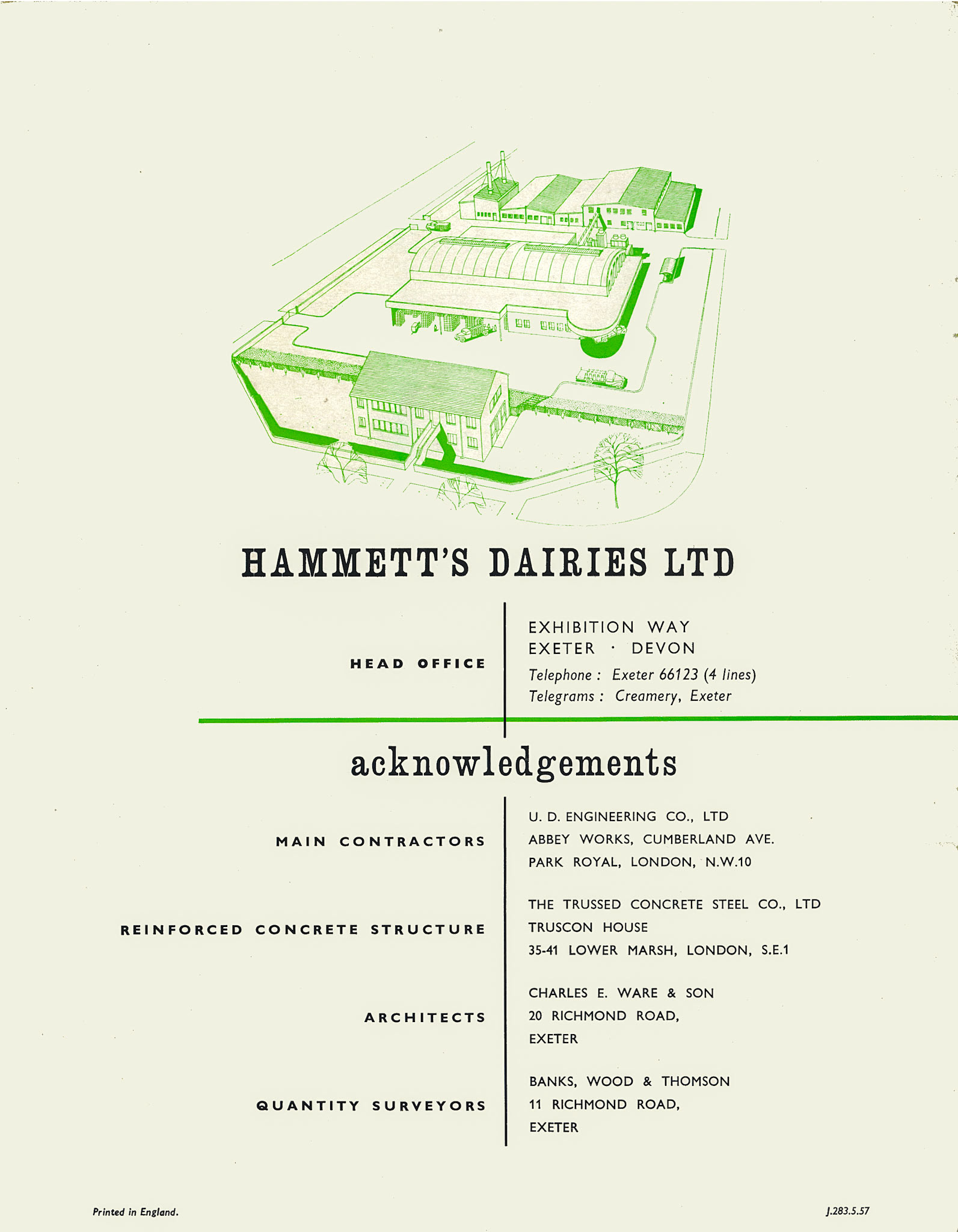 1957 Hammett's Dairies brochure. Back Cover. (Courtesy Michael Mitchell)