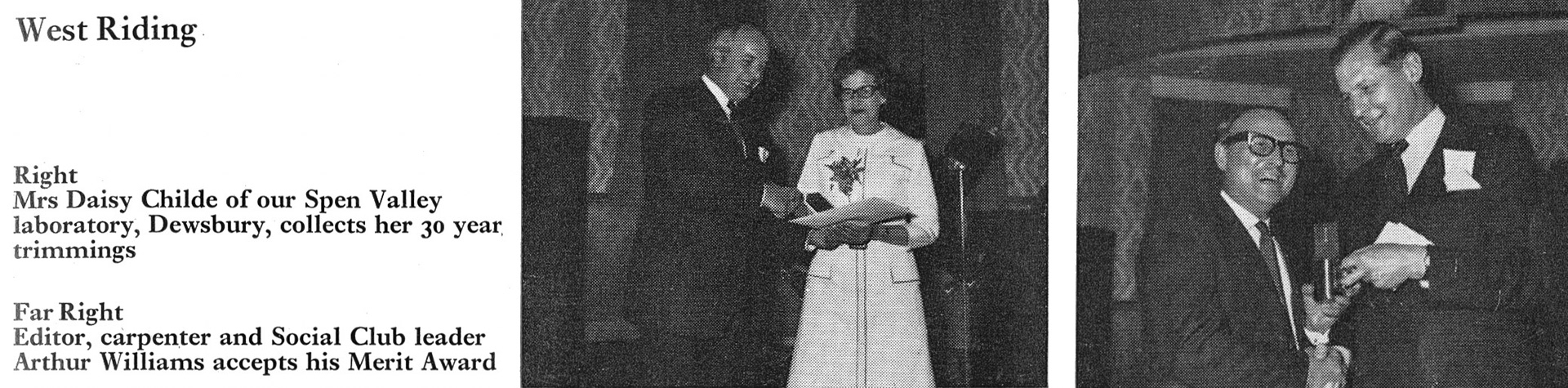 1973 Yorkshire awards go to Mrs Daisy Childe from Spen Valley laboratory and Arthur Williams, carpenter. (Express News Autumn)