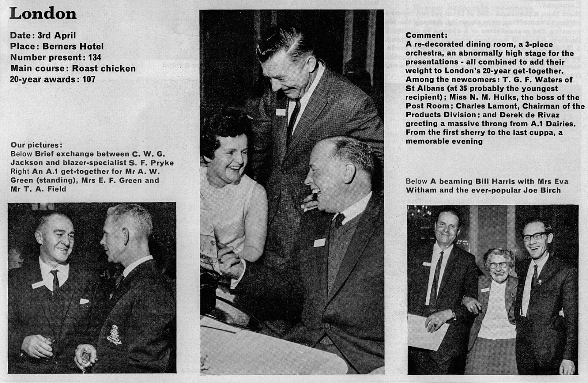 1968 London Long Service Dinner awards