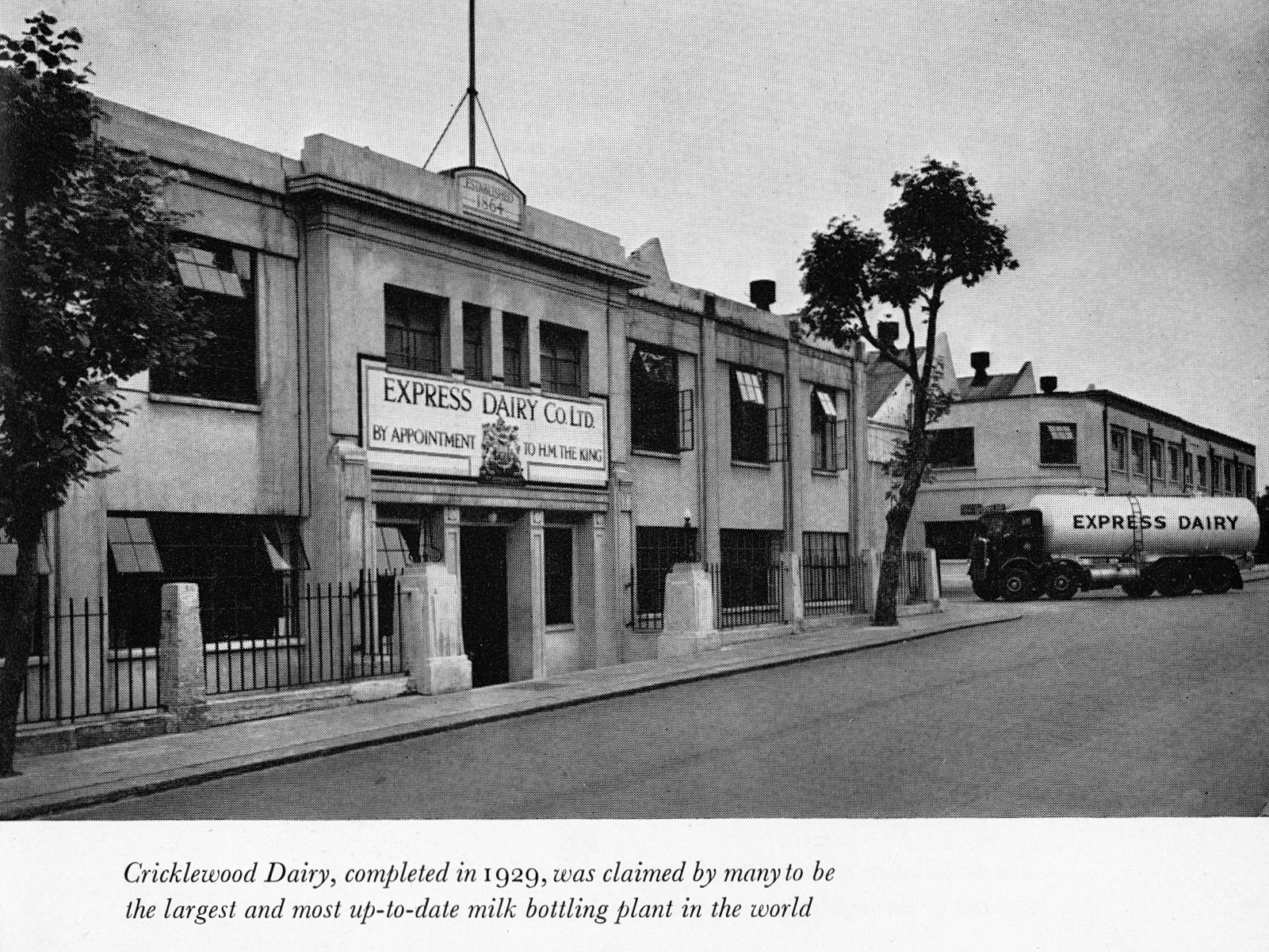 1950s Cricklewood Dairy in Claremont Road. Reg Sharp comments "I worked in that office above the word 'Express', remember two telephonists, Angie and Patricia. Happy Days spent there along with fellow clerk John Pentney". Jayne Reid added "My dad, grandad and two uncles worked there for years". John Wyn Davies comments "Jimmy James was General Manager, Frank Lennard was Assistant with Bill Tagg, Frank Wiggmore, Harry O'Freedy. George Stunt was boss at IWD". (From Express Journey Book)