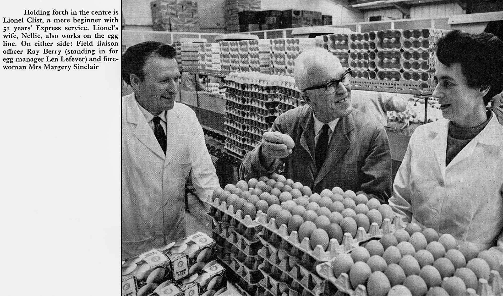 1969 Honiton Creamery egg packing department, with Lionel Clist, Ray Berry and Margery Sinclair. (Express News Christmas)