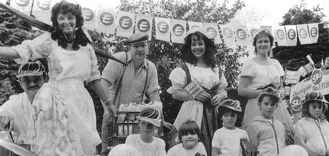 1989 Appleby Carnival winners. Jimmy Howard comments "That's me back then and my son Jamie Howard is sat in front of me. Everthing was a family event. If you lived in Appleby you had a family member who worked there. Happy days". Fiona Egglestone comments "The milkmaids from Express ready for the big parade". (Courtesy Fiona Egglestone)