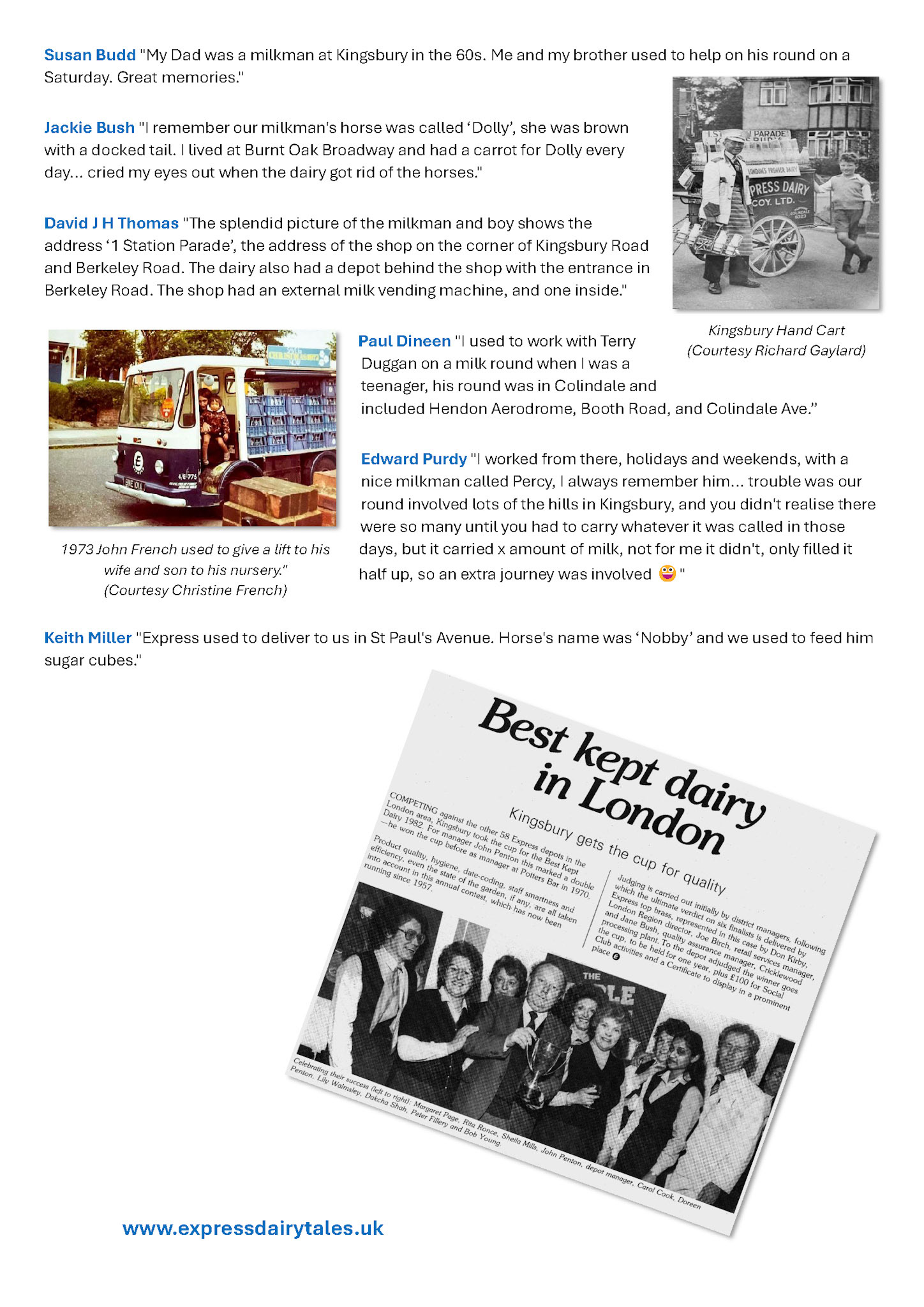 2026 Kingsbury memories from the Burnt Oak, Edgware, Kingsbury, Queensbury Memories Facebook Group and pictures from Express News, Dawn McGlen, Richard Gaylard and Christine French. (Express Dairy Tales publication)