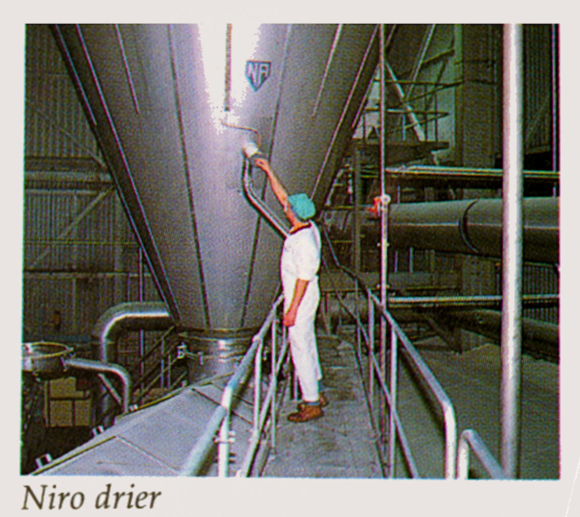 1987 Ruyton Creamery brochure image-Niro Drier. Roger Haynes identifies Steve Lewis, "he must have been operating the Drying Plant when the photos were done." (Ruyton Co-operative Dairies Archive)