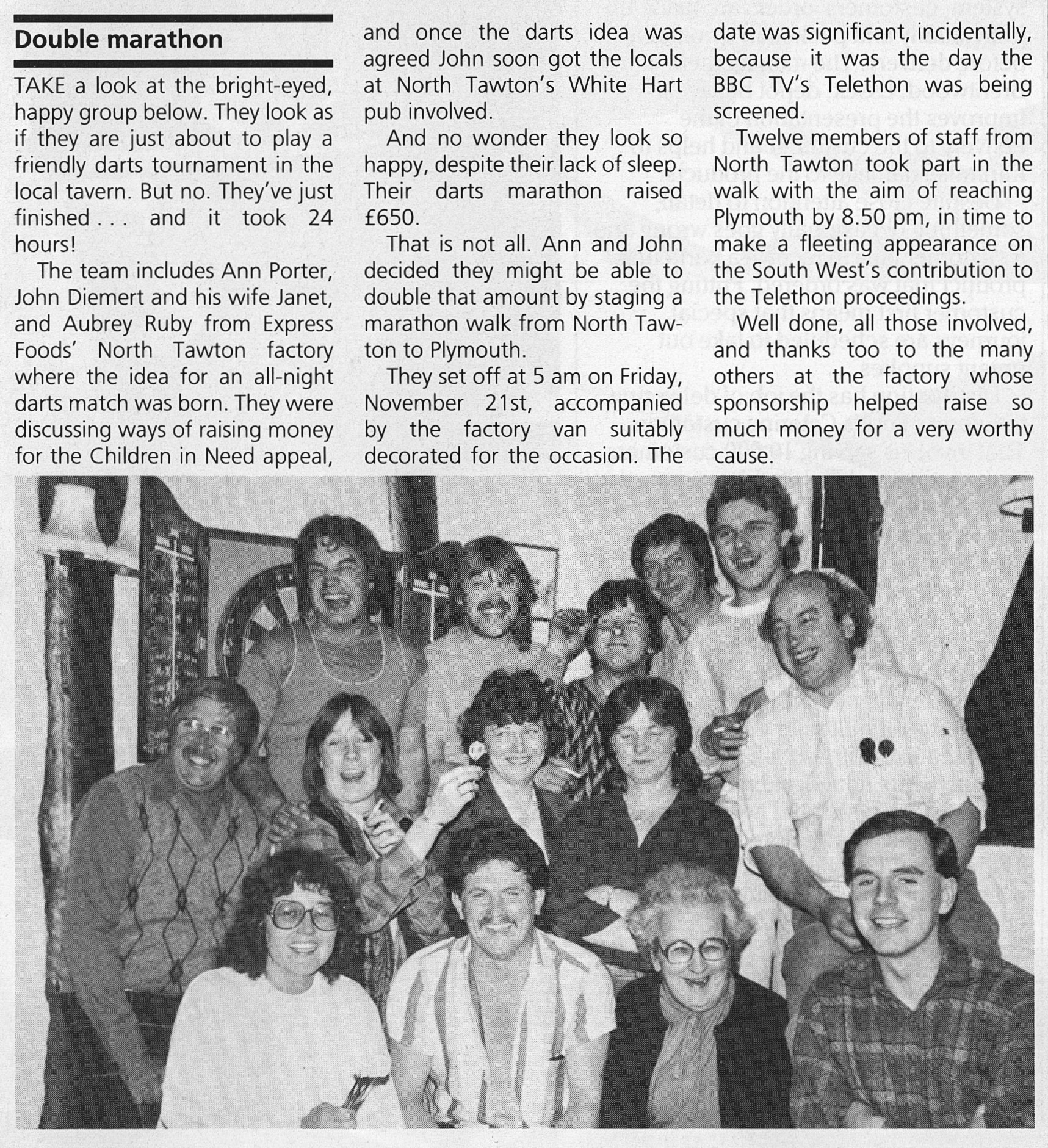 1987 North Tawton darts team raise money for charity