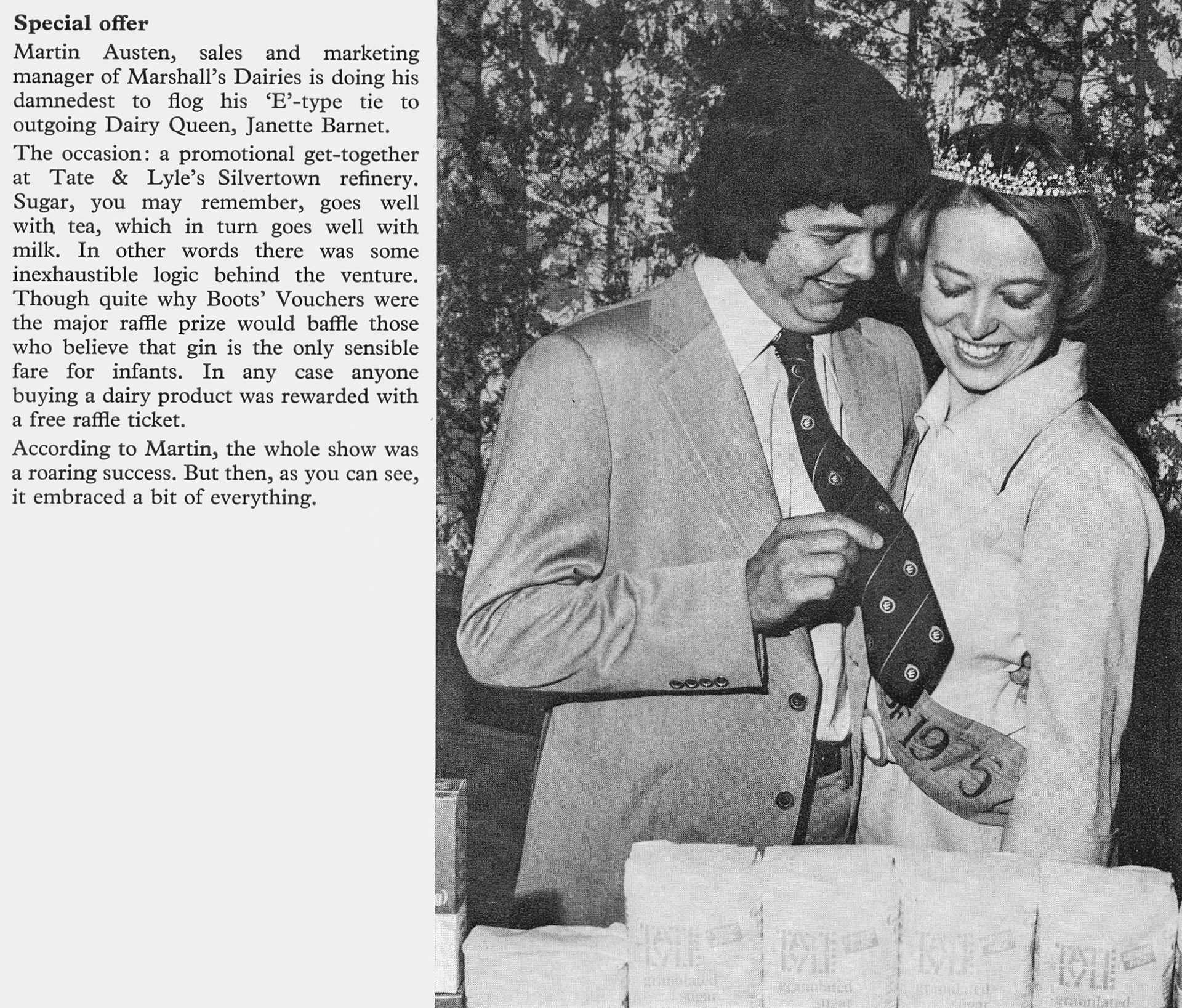 1976 Martin Austen, Marshall's Dairies Sales and Marketing Manager with Janette Barnet, Dairy Queen. (Express News Autumn)