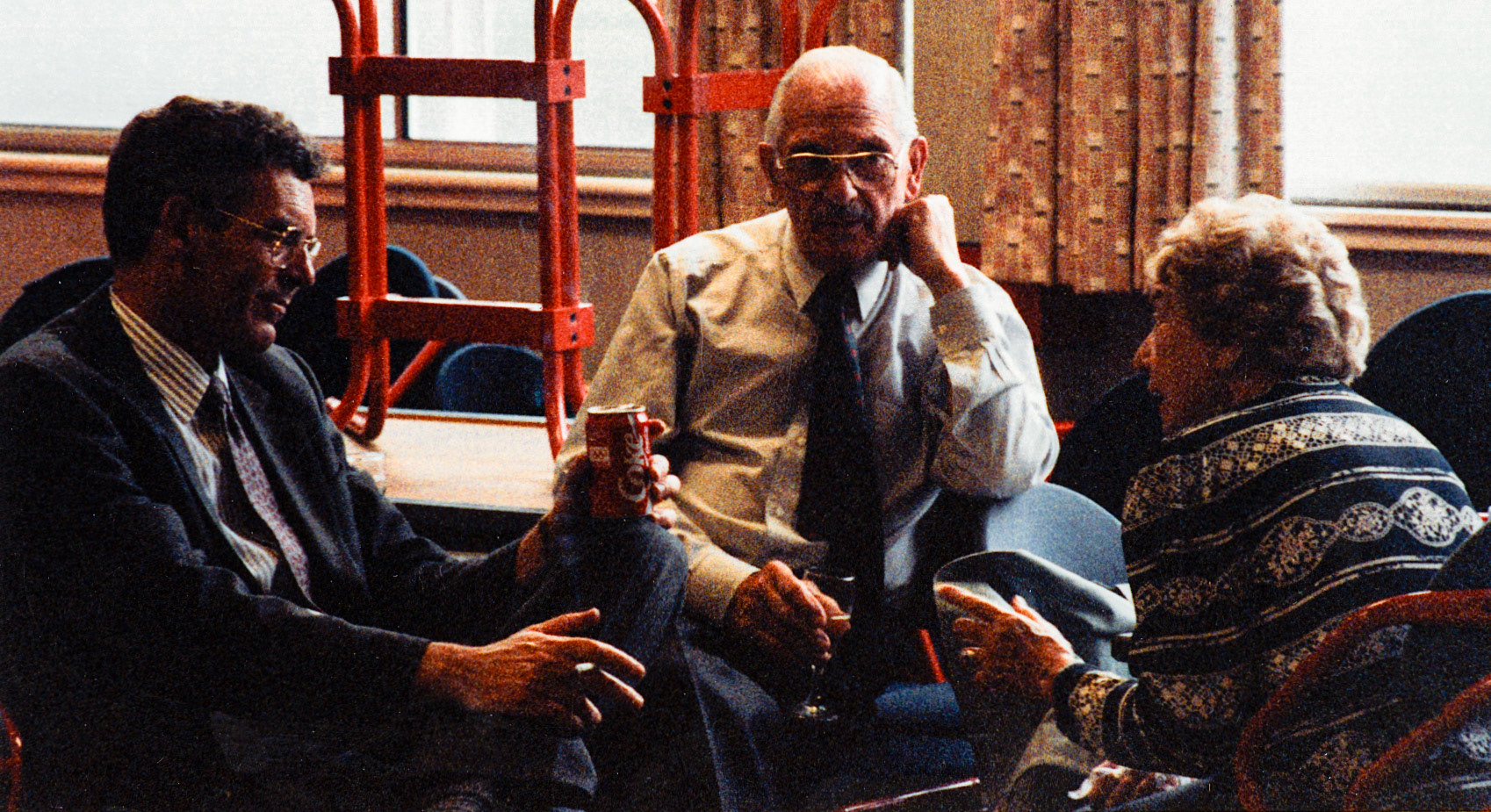 1992 June - Beryl Purslove's retirement - Dennis Watson and David Musgrove with Elsie, David's wife.