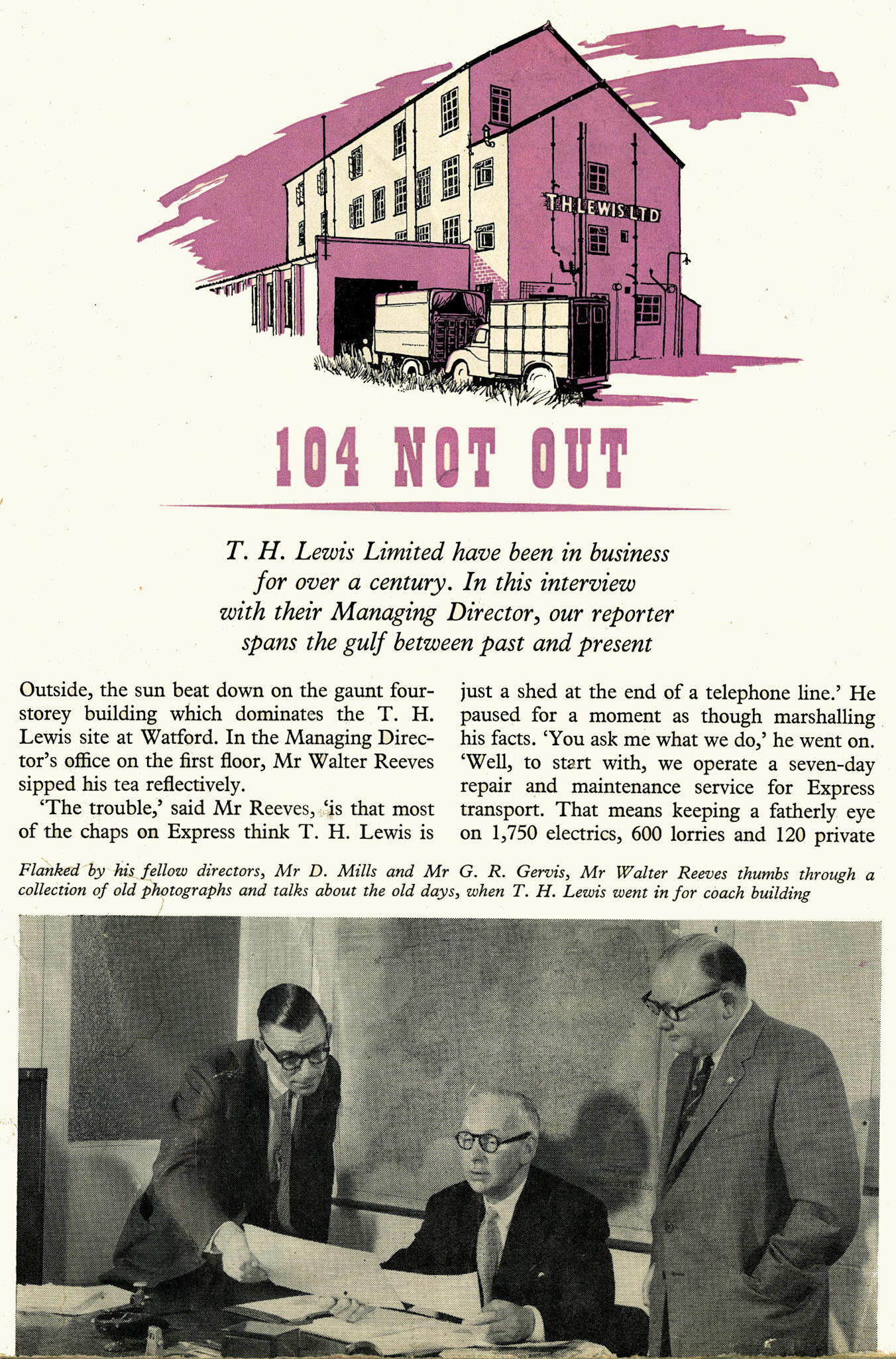 1958, 104 Not Out-T. H. Lewis Limited have been in business for over a century - Page 1 (From Express News 1958-September)