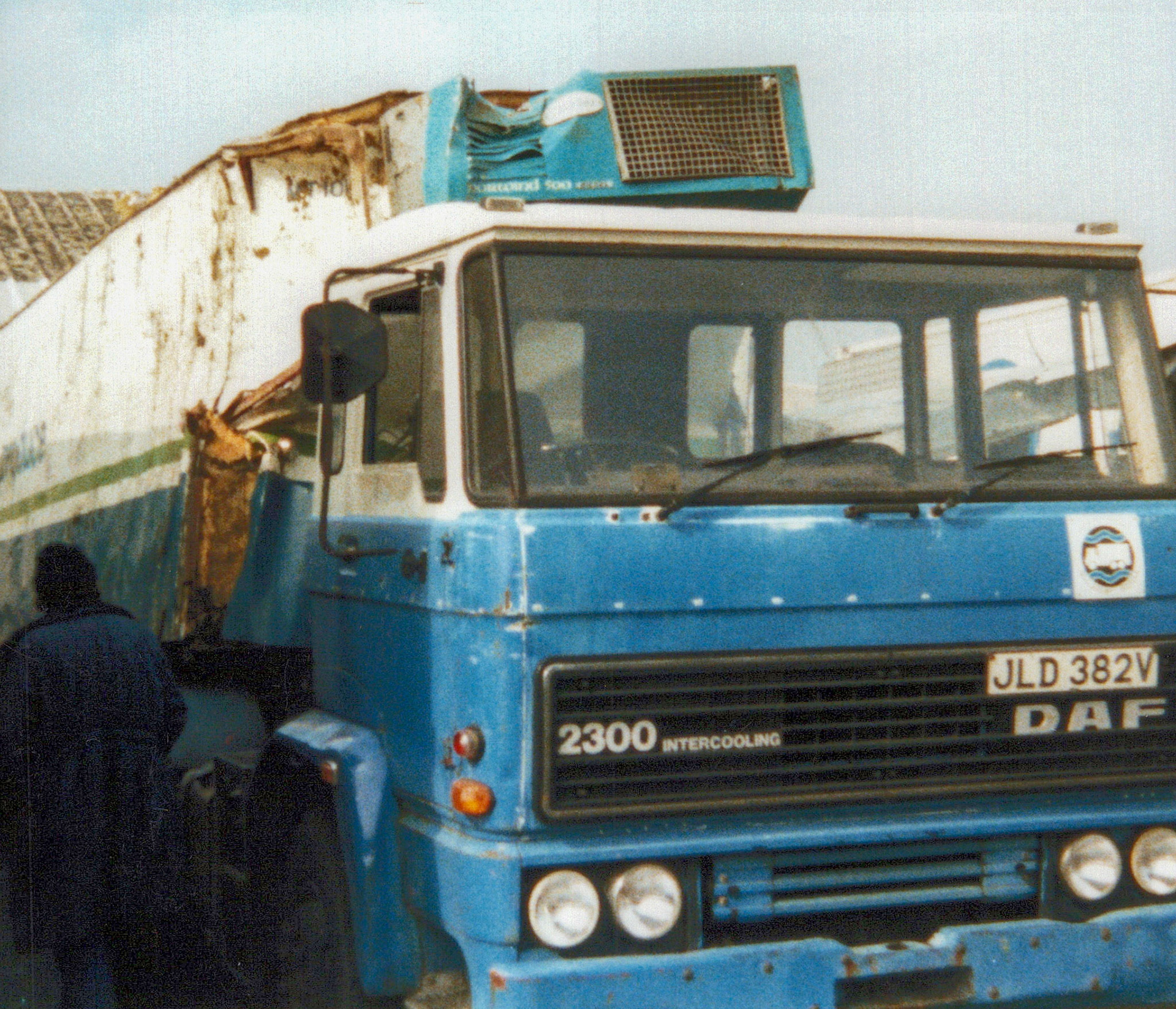 1989? Accident damaged trailer and shunter lorry, fork lift driver Peter Palmer also in view (Courtesy Dave Fane)