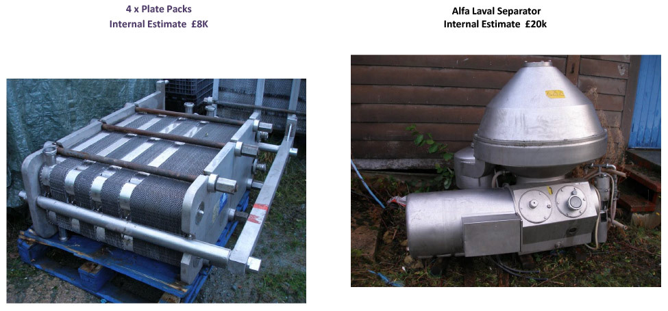 2012 Minsterley: Site Service and Storage Equipment-Plate Packs and Alfa Laval Separator.  (Greencore Asset Sale on purchase by Muller, Courtesy Paul Bloor)
