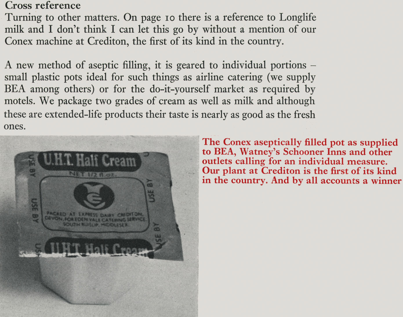 1973 Crediton install Conex machine for UHT filling of portion pots. (Express News Christmas)