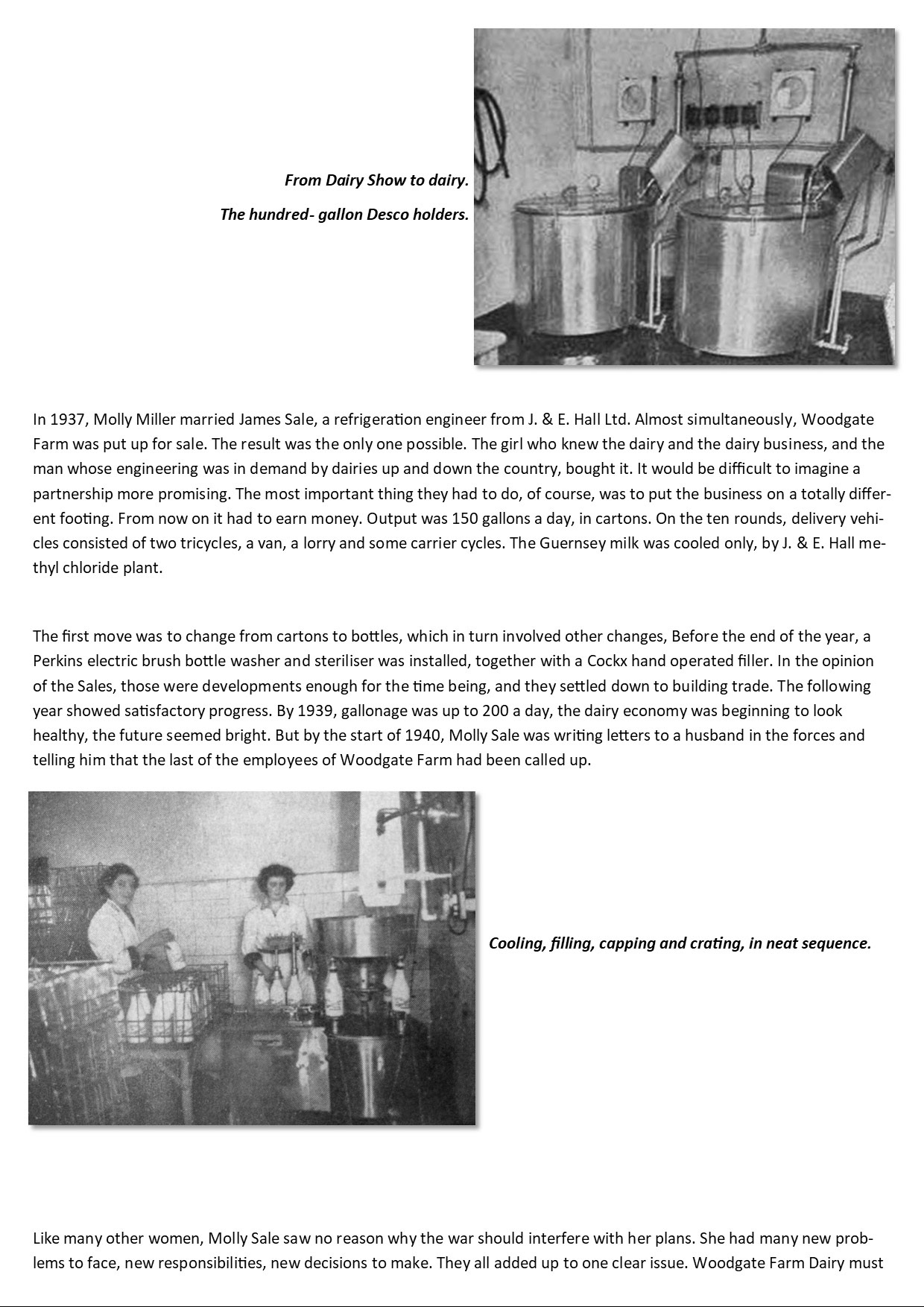 1949 'Milk Industry' article about Woodgate in the pre and post-war period. (Courtesy 'The Milk Industry')