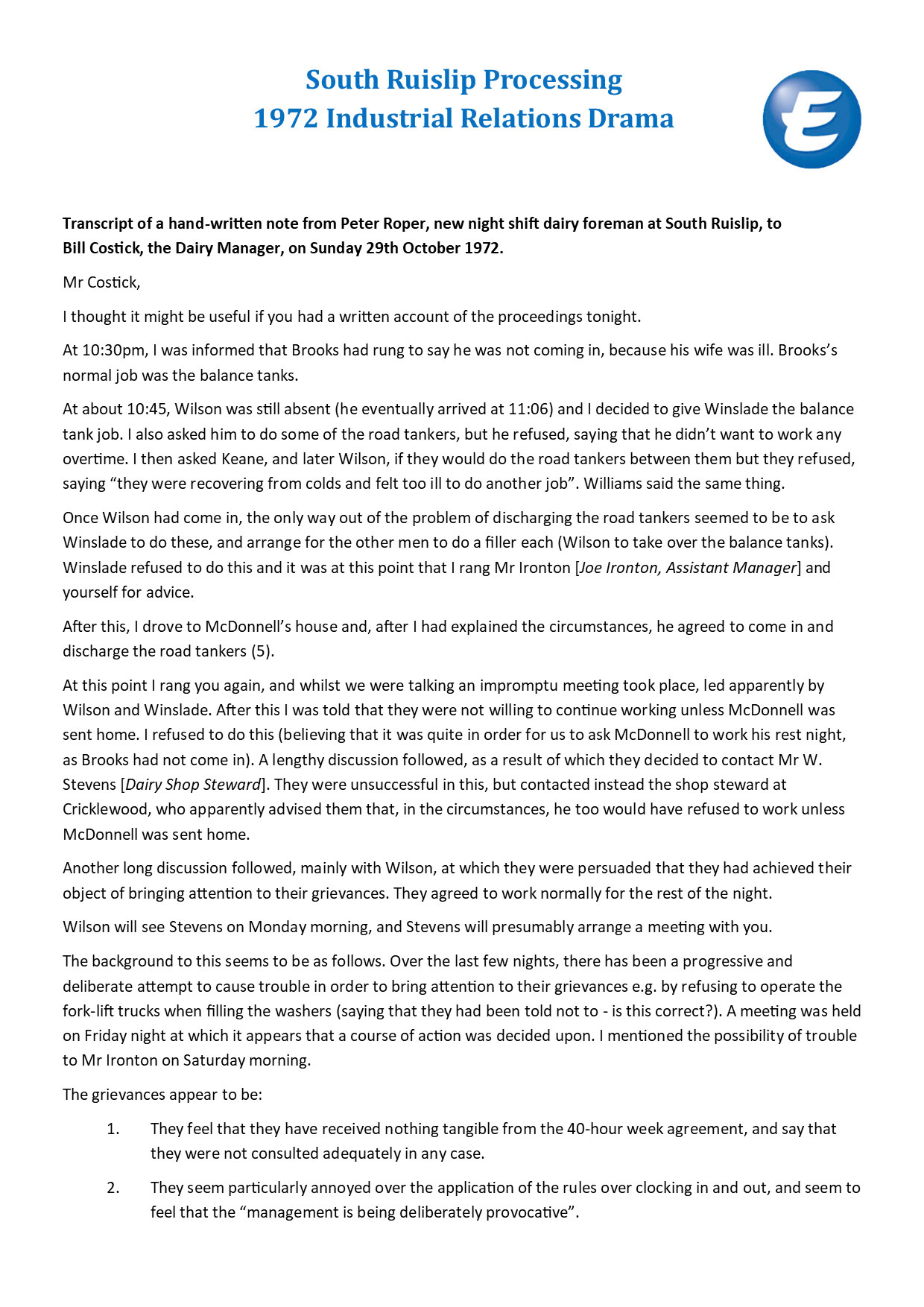 1972 South Ruislip Processing-Industrial Relations Drama Page 1