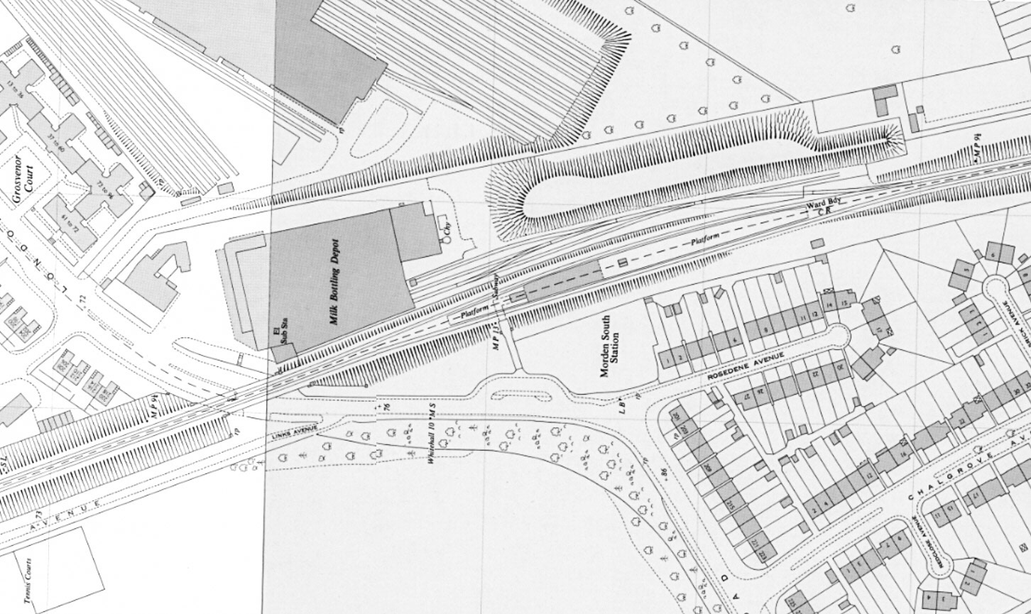 1954 South Morden OS Map 1-1250 showing track layout in rail siding. (Courtesy National Library of Scotland)