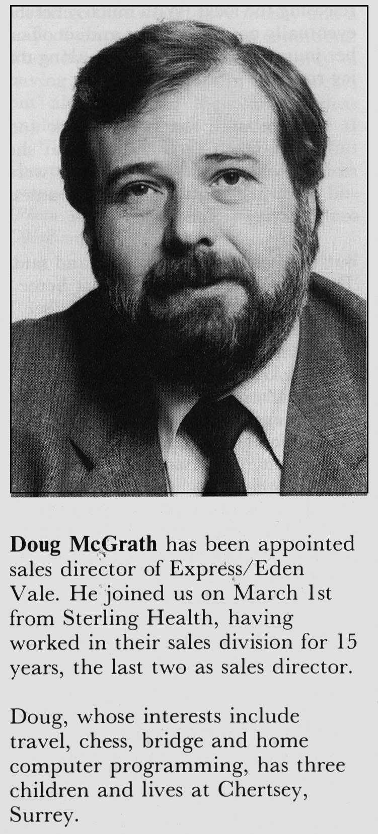 1982 Doug McGrath appointed Eden Vale Sales Director. (Express News April)