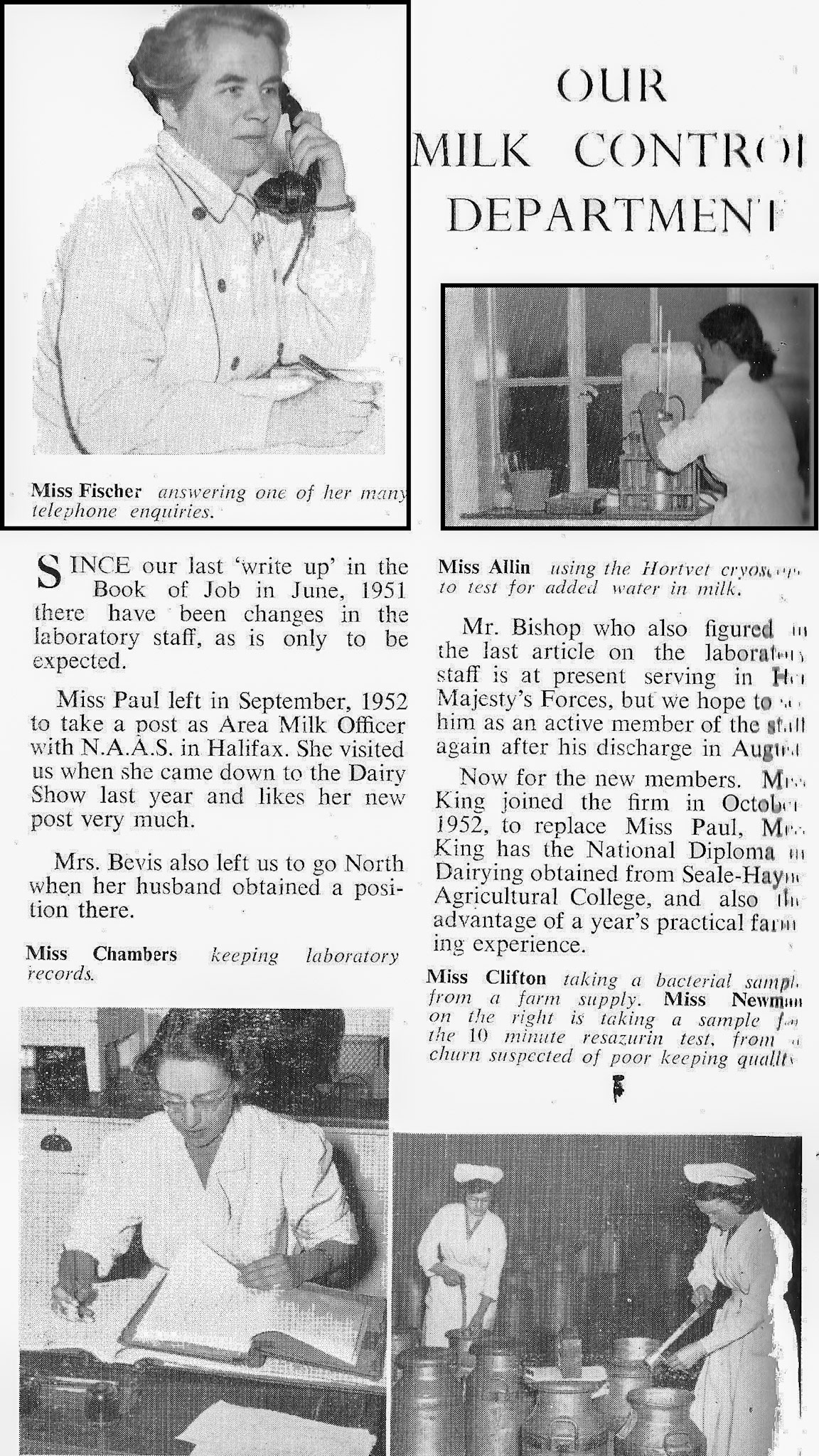 1954 April-Job's Dairy Milk Control Department. (Courtesy Book of Job, Roberts Foundation)